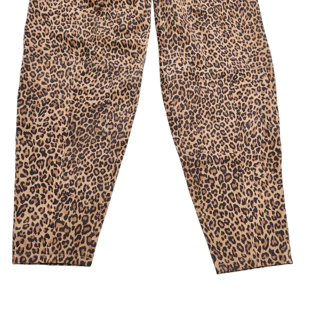 Revolve Lita By Ciara Suede Pants Size 30 Cheetah Barrel Leg High Rise Pleated - Picture 6 of 12